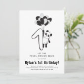 Invitation Fête d'anniversaire de Panda Noir & Blanc Minimal (Debout devant)
