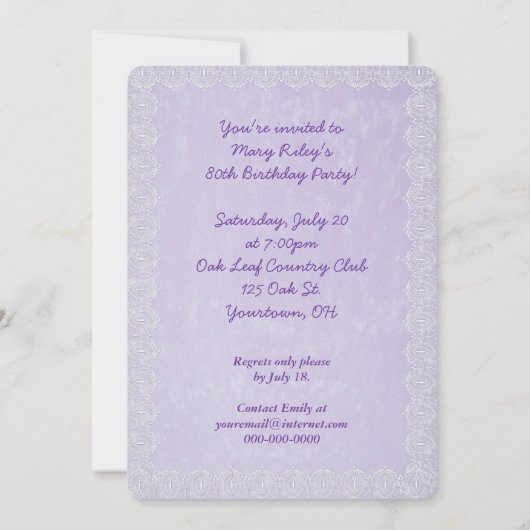 Invitation Fête d'anniversaire de Pansy (Dos)