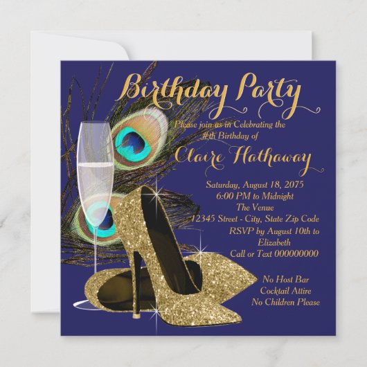 Invitation Fête d'anniversaire de paon (Devant)