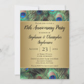 Invitation Fête d'anniversaire de paon doré pour toute année (Devant)