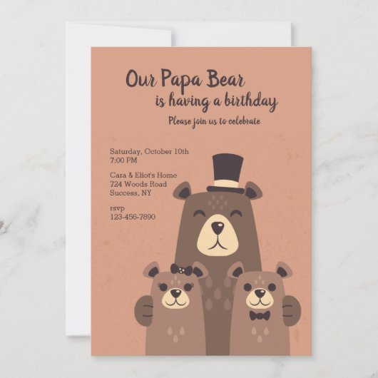 Invitation Fête d'anniversaire de Papa Bear (Devant)