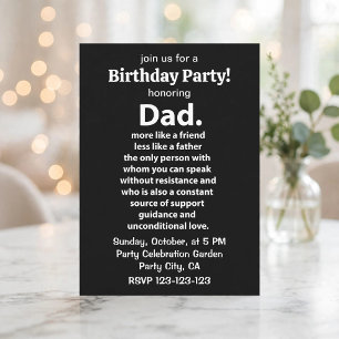 Invitation Fête d'anniversaire de Papa citation Noir et Blanc