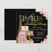 Invitation Fête d'anniversaire de Paris rose (Devant / Derrière)