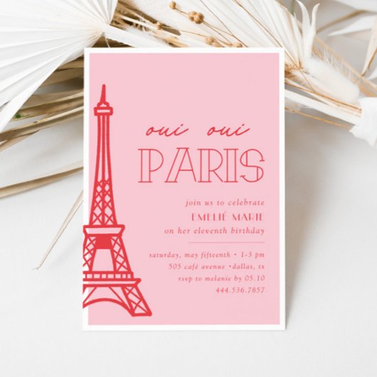 Invitation Fête d'Anniversaire de Paris Rouge rose