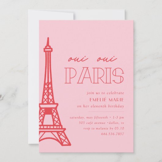 Invitation Fête d'Anniversaire de Paris Rouge rose (Devant)