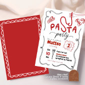 Invitation Fête d'anniversaire de pâtes rouges dessinées à la
