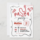 Invitation Fête d'anniversaire de pâtes rouges dessinées à la (Devant)