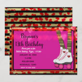 Invitation Fête d'anniversaire de patin à roulettes Cœurs de  (Devant / Derrière)