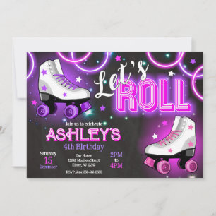 Invitation Fête d'anniversaire de patin à roulettes néon pour