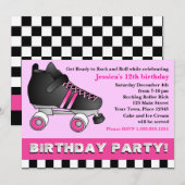 Invitation Fête d'anniversaire de Patinage à roulettes roses (Devant / Derrière)
