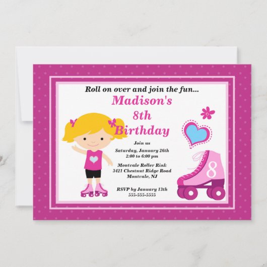 Invitation Fête d'anniversaire de patinage de fille blonde de (Devant)