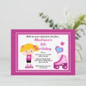 Invitation Fête d'anniversaire de patinage de fille blonde de (Debout devant)