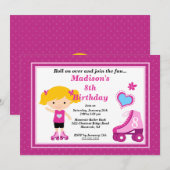 Invitation Fête d'anniversaire de patinage de fille blonde de (Devant / Derrière)