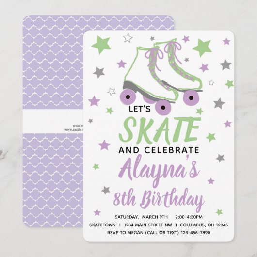 Invitation Fête d'anniversaire de patinage féminin (Devant / Derrière)