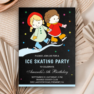 Invitation Fête d'anniversaire de patinage sur glace colorée