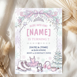 Invitation Fête d'anniversaire de patinage sur glace Pastel P