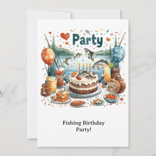 Invitation Fête d'anniversaire de pêche (Devant)