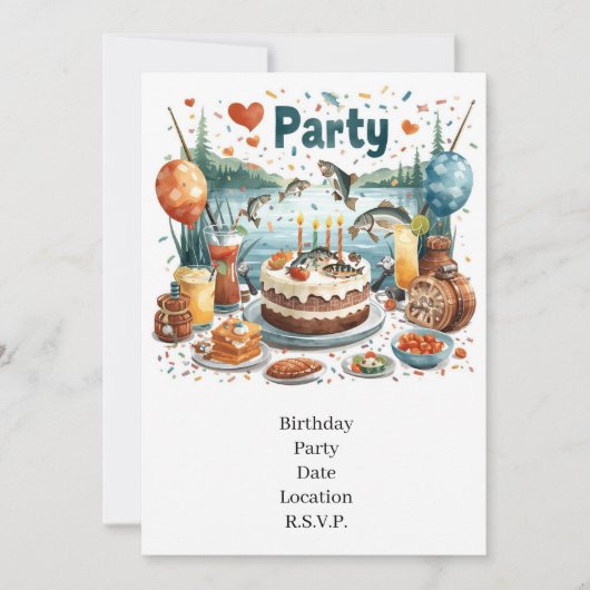 Invitation Fête d'anniversaire de pêche (Devant)