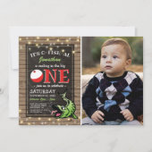 Invitation Fête d'anniversaire de pêche | Photo rustique du g (Devant)
