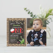 Invitation Fête d'anniversaire de pêche | Photo rustique du g (Debout devant)