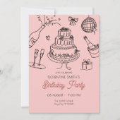 Invitation Fête d'anniversaire de pêche rose (Devant)