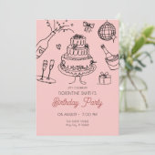 Invitation Fête d'anniversaire de pêche rose (Debout devant)