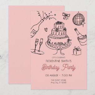 Invitation Fête d'anniversaire de pêche rose