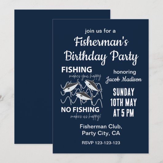 Invitation Fête d'anniversaire de pêcheur (Devant / Derrière)