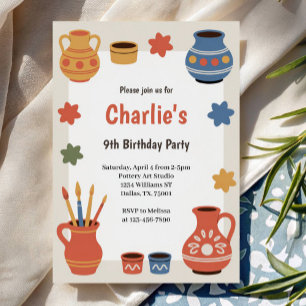 Invitation Fête d'anniversaire de peinture de poterie à l'aqu