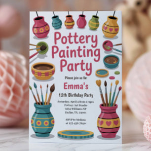 Invitation Fête d'anniversaire de peinture de poterie à l'aqu