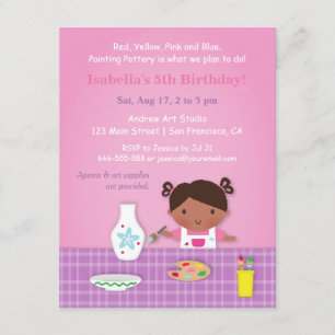 Invitation Fête d'anniversaire de peinture de poterie pour jo