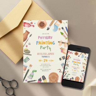 Invitation Fête d'anniversaire de peinture de poterie pour to