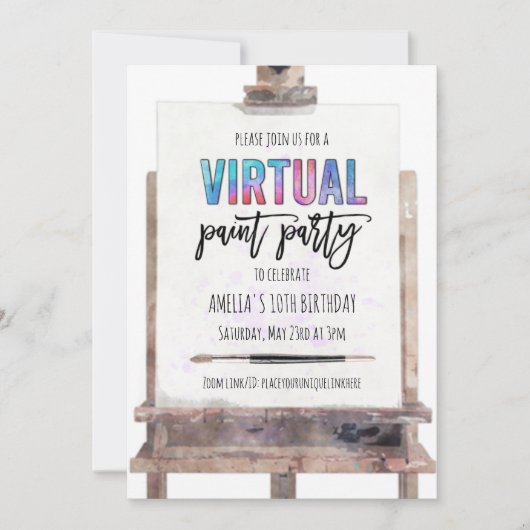 Invitation Fête d'anniversaire de peinture virtuelle sur chev (Devant)
