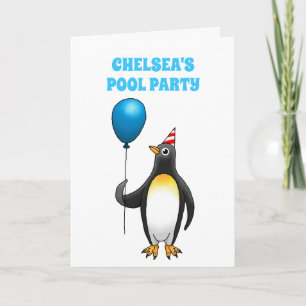 Invitation Fête d'anniversaire de Penguins Summer Pool Party