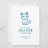 Invitation Fête d'anniversaire de petit chaton bleu (Devant)