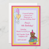 Invitation Fête d'anniversaire de petit gâteau d'ours (Devant / Derrière)