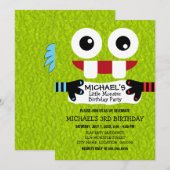 Invitation Fête d'anniversaire de Petit Monstre Mignon (Devant / Derrière)