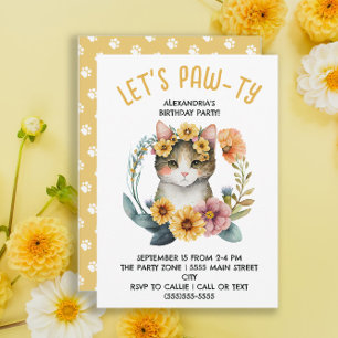 Invitation Fête d'anniversaire de petite fille avec un chaton