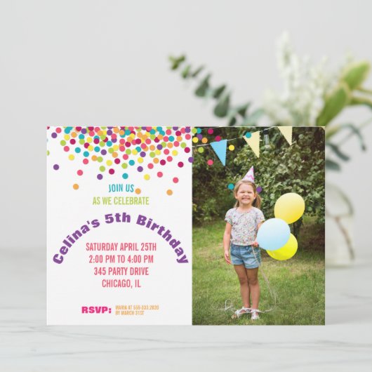 Invitation Fête d'anniversaire de photo de Funfetti (Debout devant)