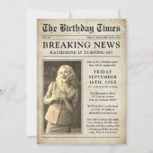 Invitation Fête d'anniversaire de photo de journal vintage (Devant)