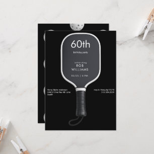 Invitation Fête d'anniversaire de pickleball noir 60 ans