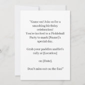 Invitation Fête d'anniversaire de Pickleball pour Amoureux de (Dos)