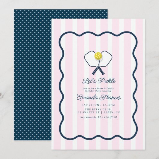 Invitation Fête d'anniversaire de pickleball Preppy Dinks & D (Devant / Derrière)