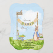 Invitation Fête d'anniversaire de Pierre Lapin dans le jardin (Devant / Derrière)