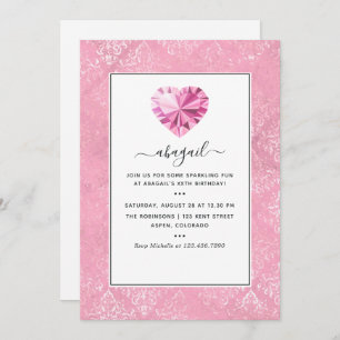 Invitation Fête d'anniversaire de Pink Gemstone