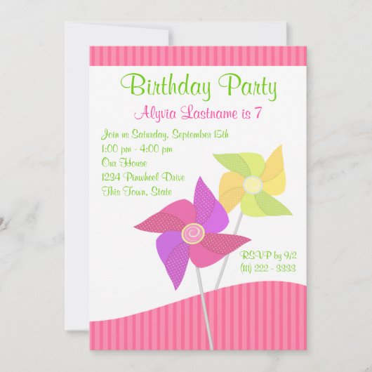Invitation Fête d'anniversaire de Pinwheel (Devant)