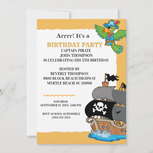 Invitation Fête d'anniversaire de pirate mignon (Devant)