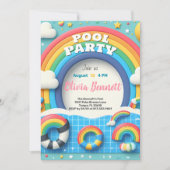 Invitation Fête d'anniversaire de piscine arc-en-ciel éditabl (Devant)