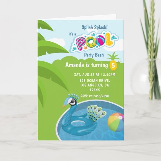 Invitation Fête d'anniversaire de piscine avec flotteur de pa (Devant)