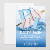 Invitation Fête d'anniversaire de piscine de baseball Bash (Devant / Derrière)